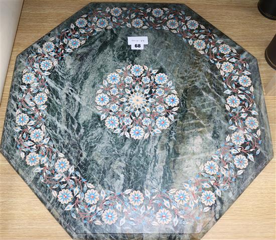 An Indian pietra dura and green marble octagonal table top, 61cm